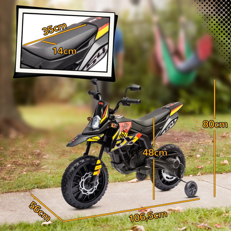 Kids' Electric Motorcycle with Training Wheels, LED Lights and Music, Yellow
