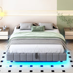 Upholstered Bed 160x200cm Hydraulic Storage LED Floating Frame, Linen Grey