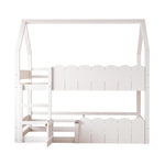 Children's Bunk Bed 90x200cm House Design with Safety Rails - White