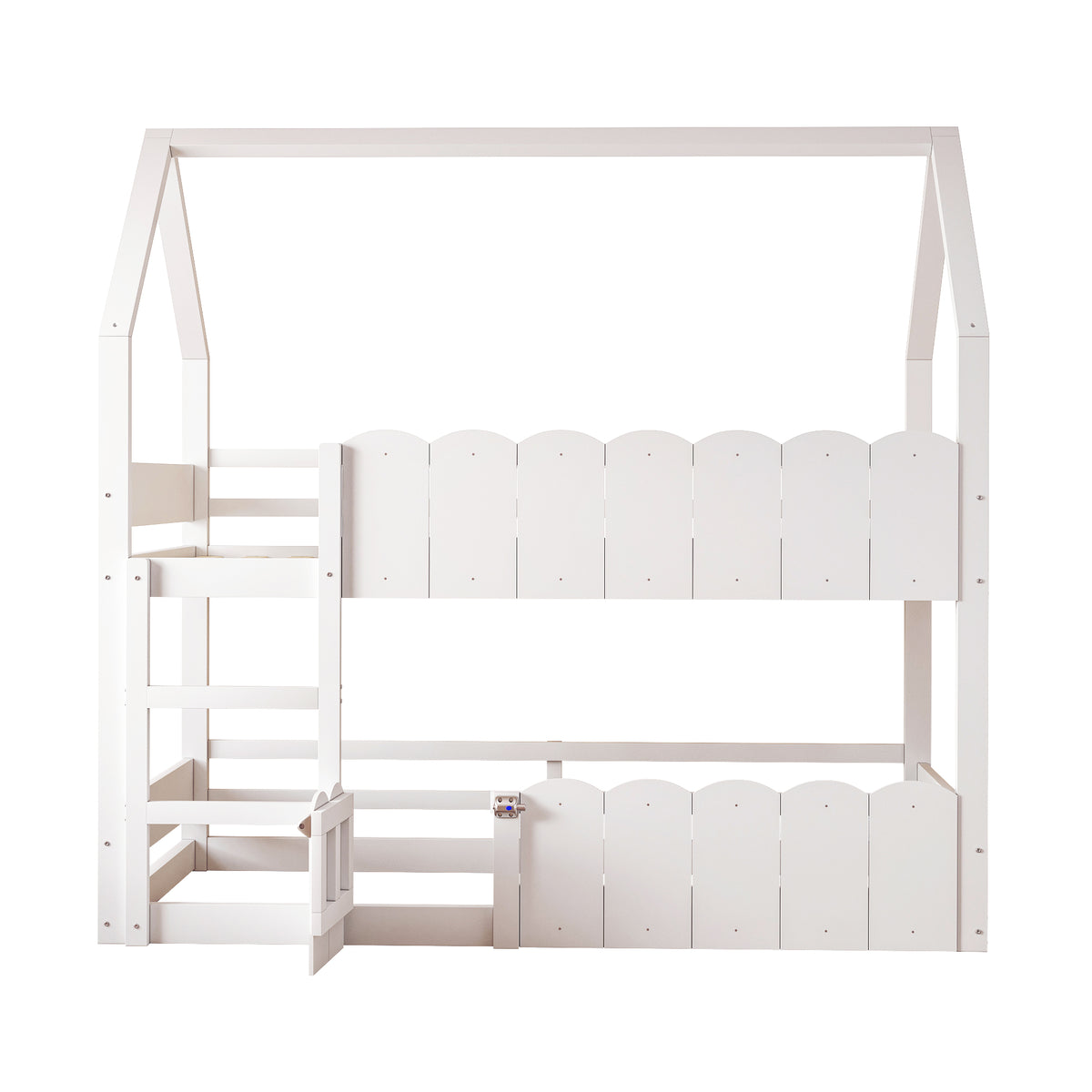 Children's Bunk Bed 90x200cm House Design with Safety Rails - White