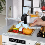 Children's Play Kitchen with Creative House Design and Accessories, Wood and Plastic, Grey