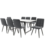 Dining Set Extendable Table 8 Chairs Grey Velvet White MDF Black
