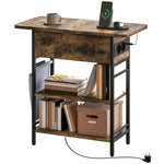 Side Table with Power Strip, 2 Levels, USB Ports, Rustic Brown