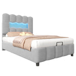Upholstered Bed 90x200cm Hydraulic Storage LED Adjustable Headboard Velvet Grey