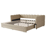 Upholstered Daybed Sofa Bed 90x200cm Extendable with 2 Drawers Storage USB Port beige chenille