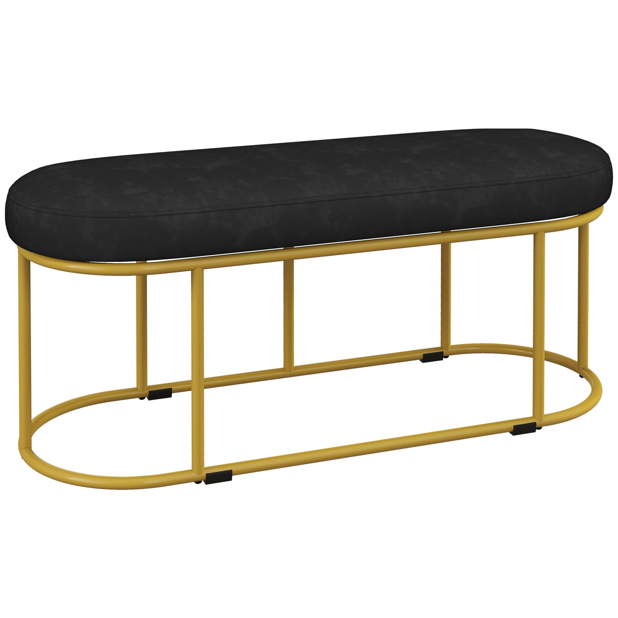 Upholstered Bench, Velvet Look, 200kg, Steel, Black