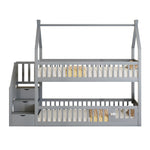 Bunk Bed, 90x200 Children's Single with Roof, Ladder & Storage Drawers, Solid Wood Gray