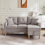 L-Shaped Sofa, 3-Seater with Chaise, Storage, Cup Holder, 2 Pillows