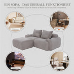 Modular Sofa for 2 People, Freely Combinable with Ottomans and Cup Holder, Light Grey Corduroy