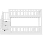 Bunk Bed 90x200 with Safety Stairs & Drawers, White Wood