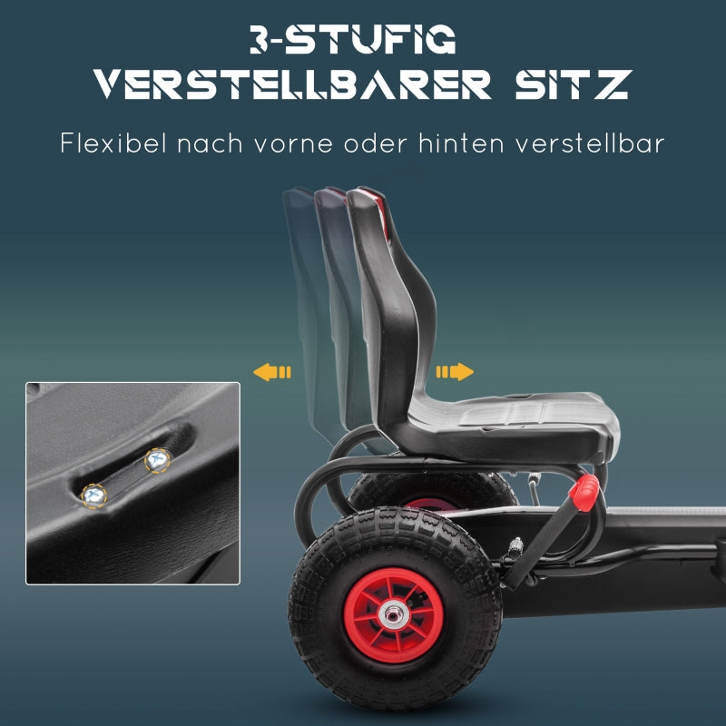 Children's Go-Kart with Pedals and Adjustable Seat, Red and Black
