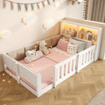 Flatbed Kids Bed 90x200cm with LED Light & Railings, White