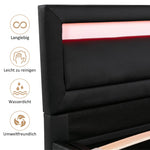 Upholstered Bed with LED Headboard, Storage and Slatted Base, 140x200cm, Black Faux Leather and Wood