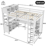 Loft Bed 140x200cm, Shelves, Desk, Wardrobe, White