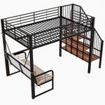 Bunk Bed with Removable Sofa and Storage Stairs, 140x200cm, Black Metal