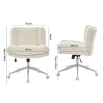 Wider Seat Office Chair with Artificial Rabbit Hair and Swivel Metal Base, Cream