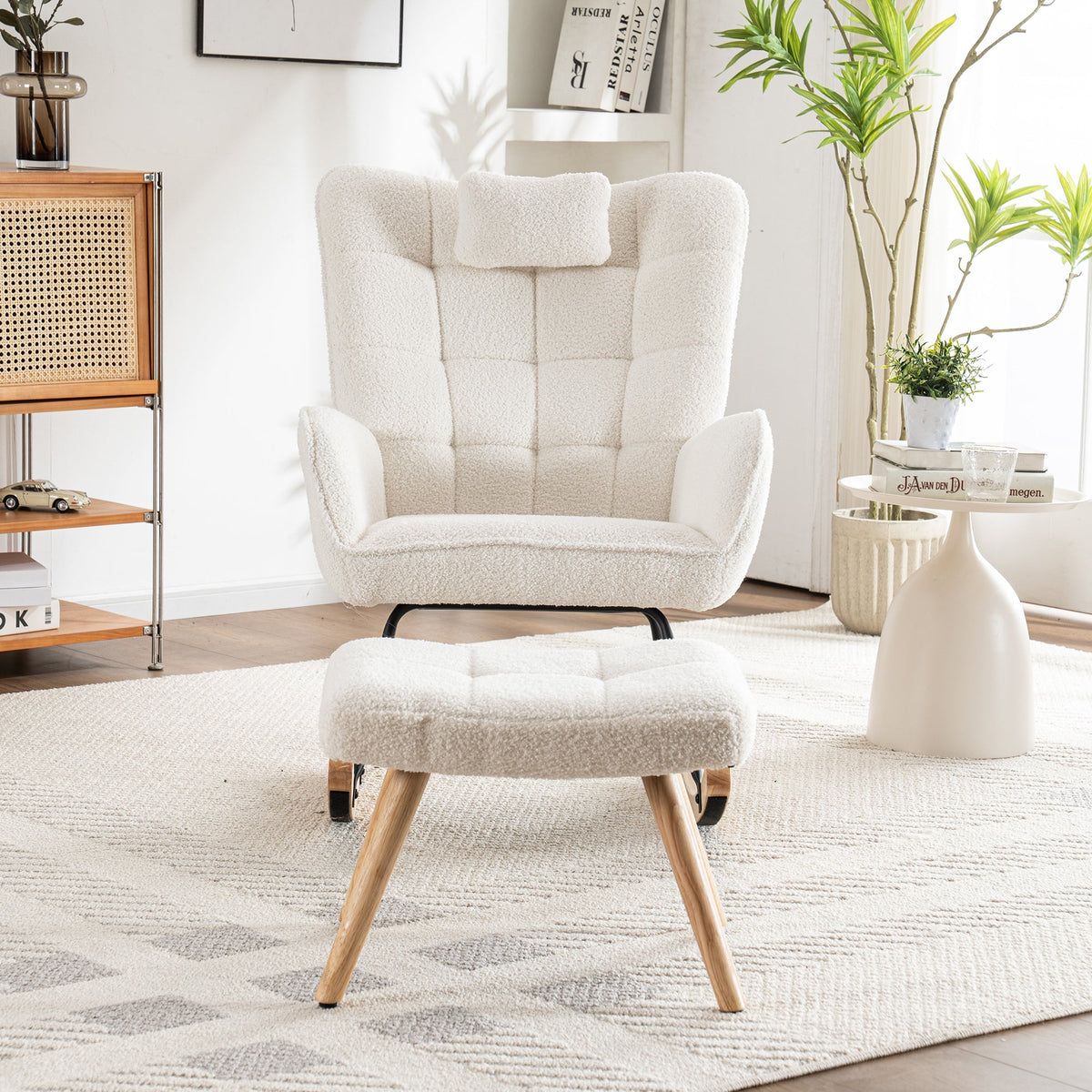 Ergonomic Rocking Chair with Footstool, 92cm High, 65cm Seat, White