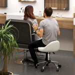 Rolling Stool, Adjustable Height, Swivel, Faux Leather White