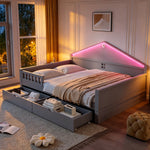 Children's Bed 140x200cm with Light Strip & Drawers, Grey