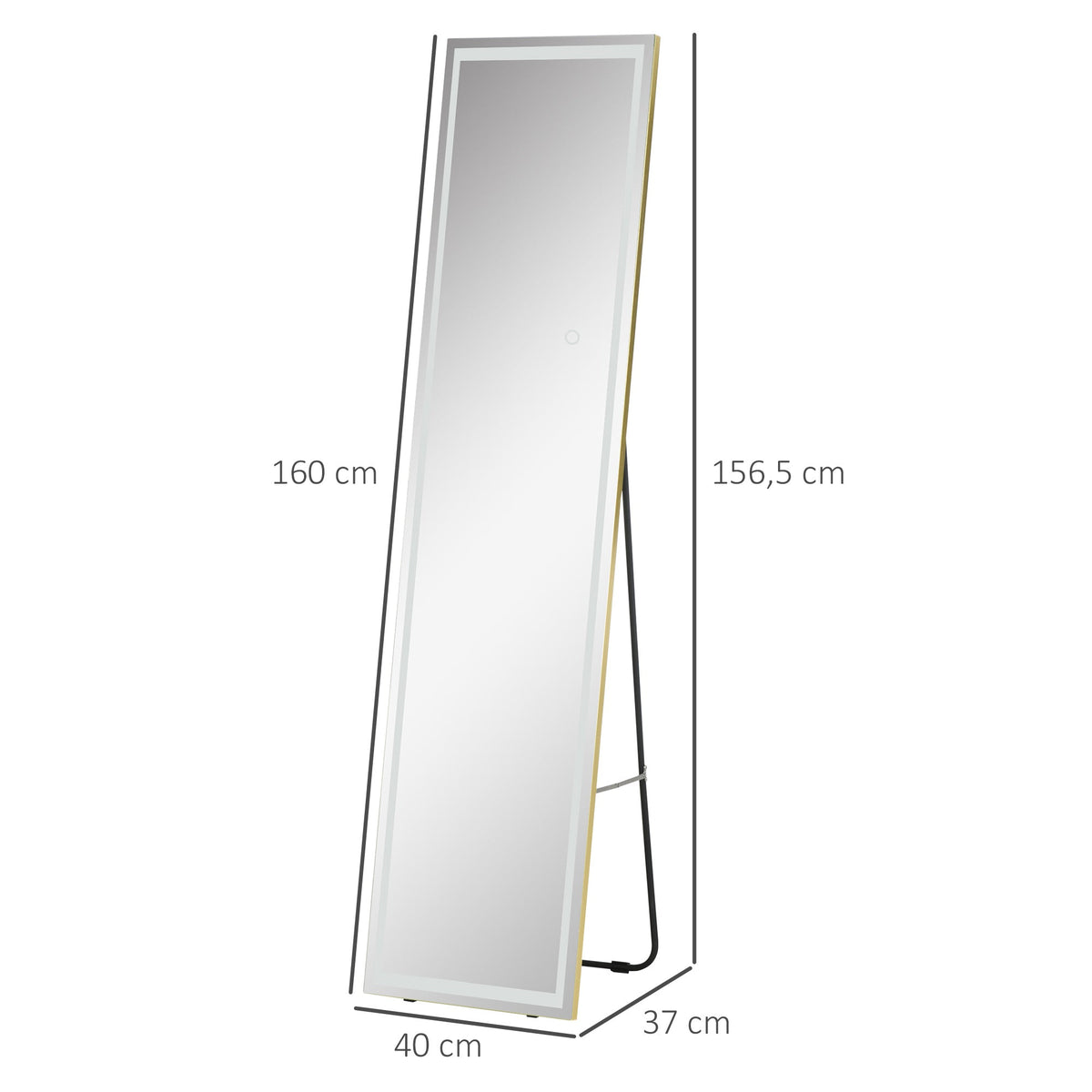 Wall Mirror, LED Standing Full Length, Aluminum Silver Gold