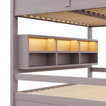 Bunk Bed 160x200 with Storage Cabinets & LED Light, Brown