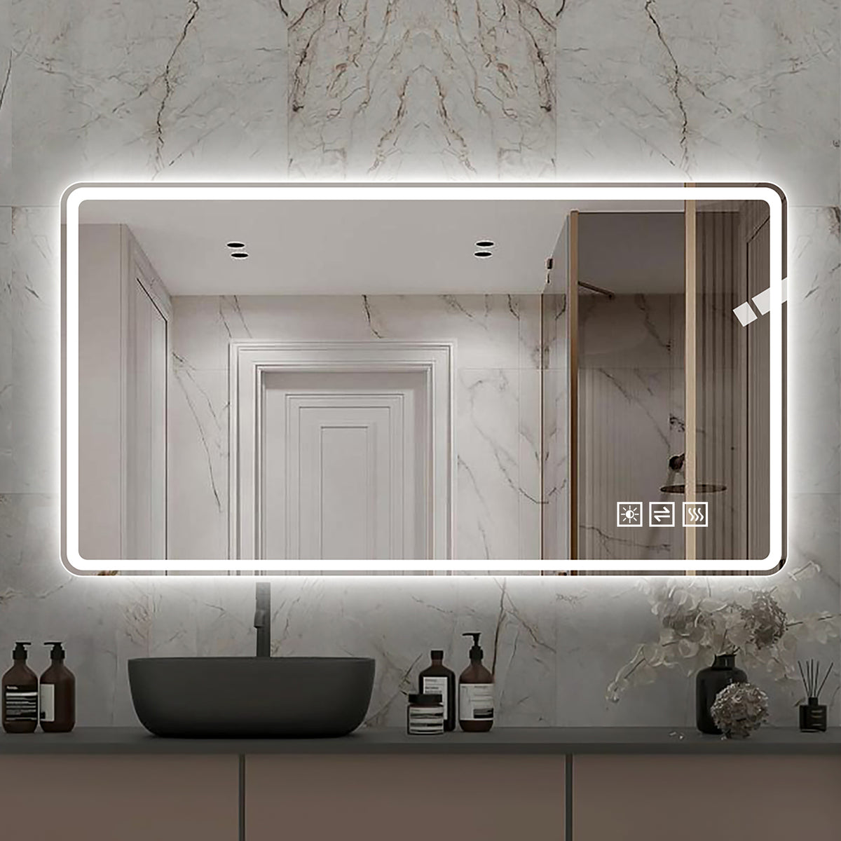 Frameless LED Bathroom Mirror 60x100cm Anti-Fog, Tempered Glass