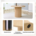 Minimalist Round Dining Set 100cm 4 Chairs Faux Leather - Light Wood/Grey
