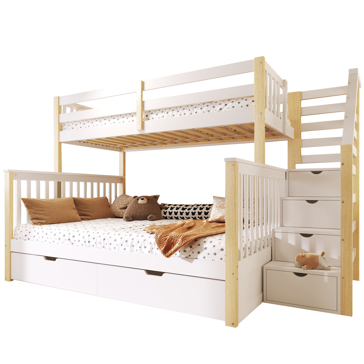 Iron Bunk Bed with Ladder & Storage, 120x200cm, Black Iron & MDF