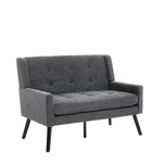2-Seater Linen Bench with Solid Wood Legs and Button-Tufted Cushion, Natural Linen