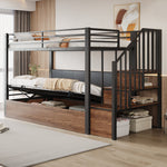 Iron Loft Bed with Hydraulic Function, Padded Backrest and Safety Ladder, 90x200cm, Black PU