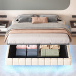 Upholstered Bed 180x200cm Hydraulic Storage LED Light, Linen Beige