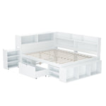 Children's Single Bed 140x200cm Storage Drawers Bookshelf White