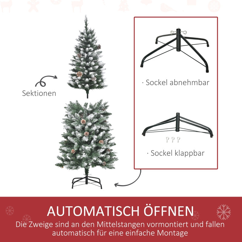 Artificial Christmas Tree, 630 Branches, 37 Cones, Snowy Tips, Fireproof, 150 cm