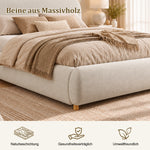 Upholstered Double Bed 180x200cm with Storage, White Bouclé