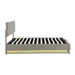 Upholstered Bed, 180x200cm LED & Hydraulic Storage, Faux Leather Light Grey