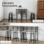 Dining Set, 6-Piece with 2 Bar Tables and 4 Stools, Industrial Design, Gray and Black Chipboard and Steel