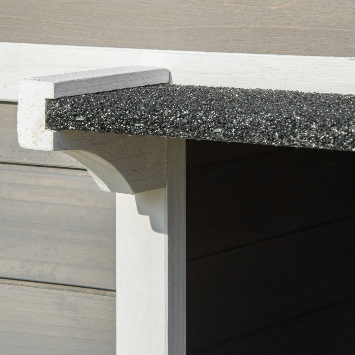 Cat House/Hut with Terrace & Balcony Fir Wood Grey & White