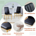 Dining Chair Set 4-Piece Golden Metal Legs PU Leather - Black
