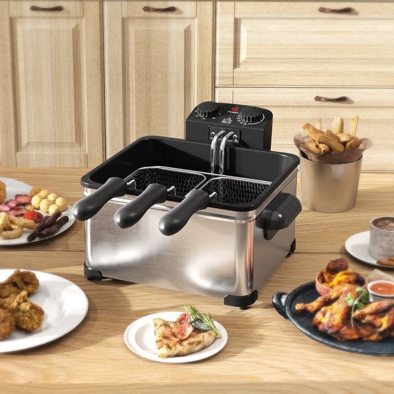 Deep Fryer, 5L, Adjustable Temp & Timer, Stainless Steel Silver