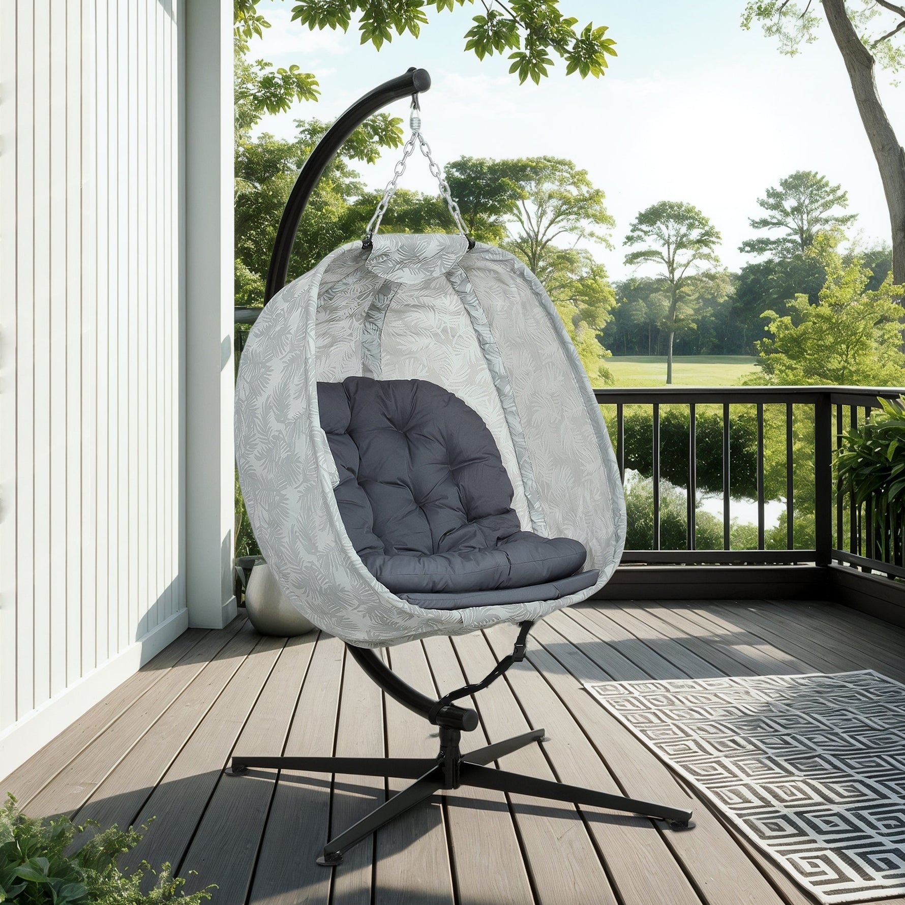 Egg-Shaped Outdoor Hanging Chair, Foldable Swing Hammock with Stand, Gray