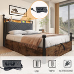 Multifunctional Single Bed 90x190 Hydraulic Storage Canopy LED/USB, Iron Black