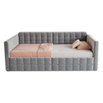 Upholstered Sofa Bed 90x190 with Side Storage and Drawers, Grey Velvet