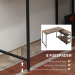Corner Desk with Shelf and Drawer, L-Shaped, Rustic Brown Chipboard Metal