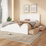 Double Bed 160x200cm, Modern Wooden Frame with 2 Drawers, Oak/White