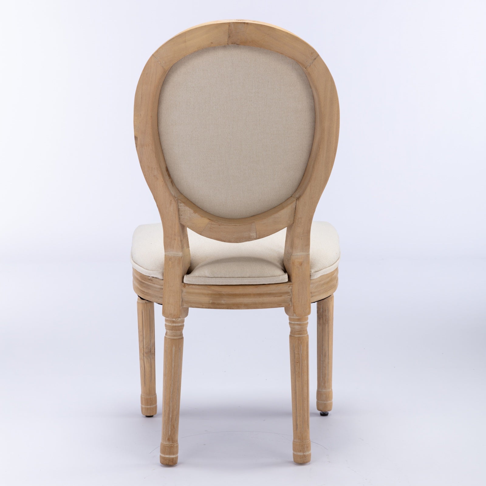 French Style Dining Chair Set of 2 Solid Wood Antique Finish Linen Back - Beige