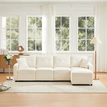 4-Seater Straight Corduroy Sofa with Under-Seat Storage and Freestanding Ottoman, Beige