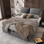 Upholstered Bed with Hydraulic Base, Three Drawers and Storage, 140x190cm, Gray Velvet