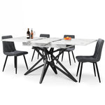 Dining Table Set Extendable 120/160cm 4 Chairs Diagonal Velvet - Dark Grey