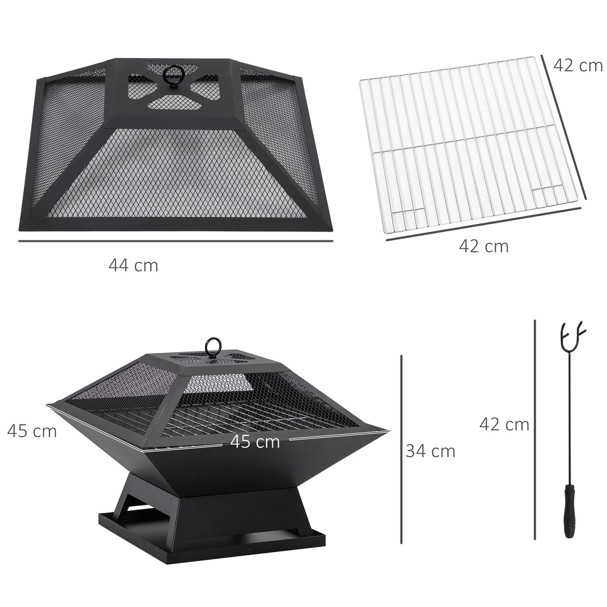 Fire Bowl Garden, Grill Grate Spark Guard, Steel Black