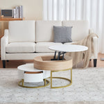 Nesting Table, Fold-Up Coffee & Side Table with Two Drawers, 2-Piece Set, Golden
